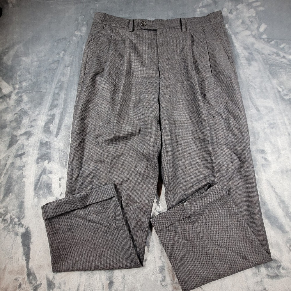 Lauren Ralph Lauren Womens Grey Glen Plaid 100% Wool Pleated Cuffed Pants 34x30